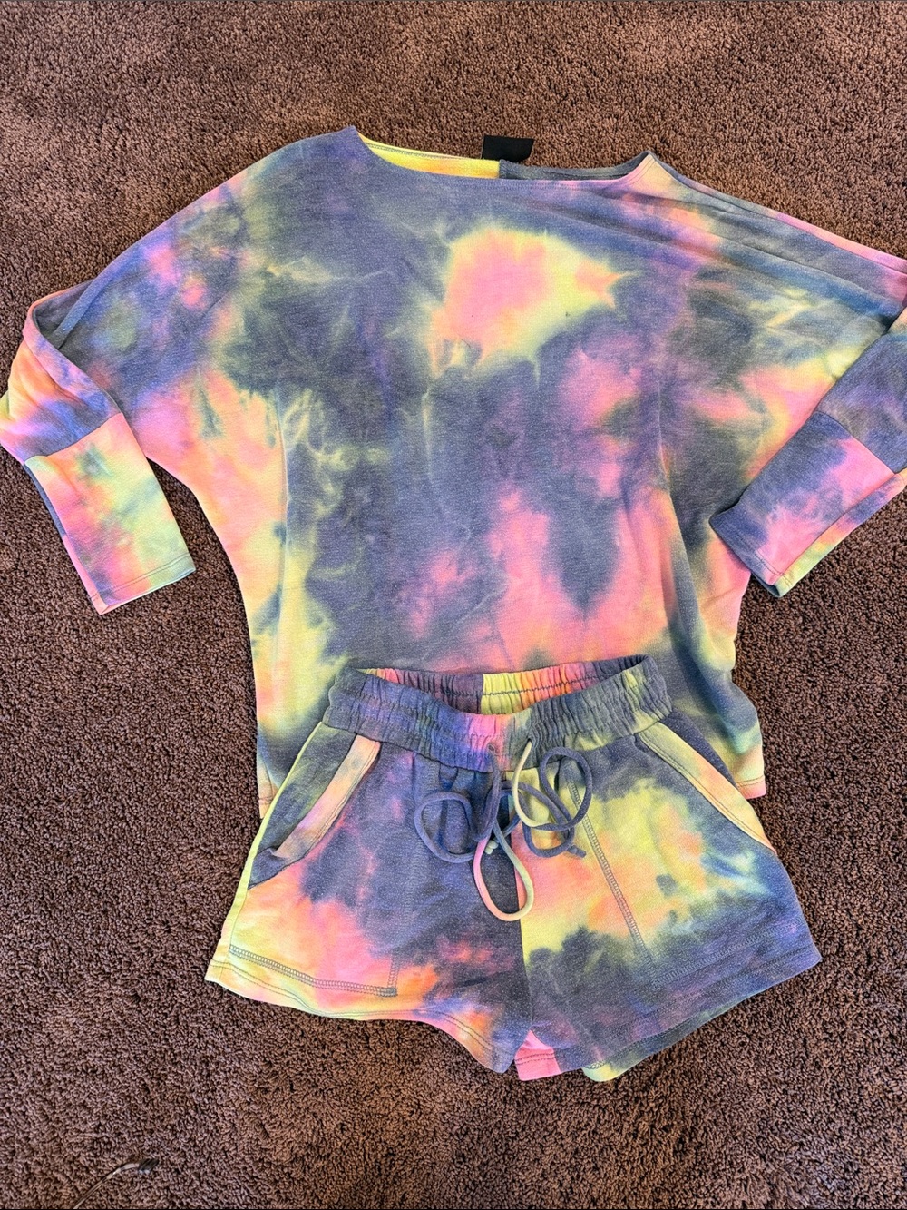 Vici Pastel Tie-Dye Lounge Set in Pink, Blue & Yellow
